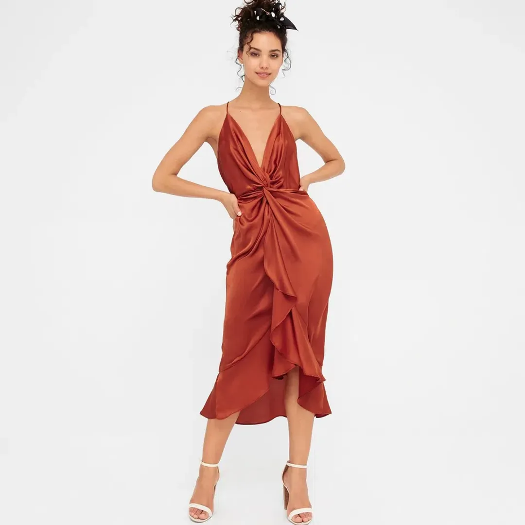Sheike Millenium Slip Dress Rust Orange Size 6 for rent on The Volte - main image