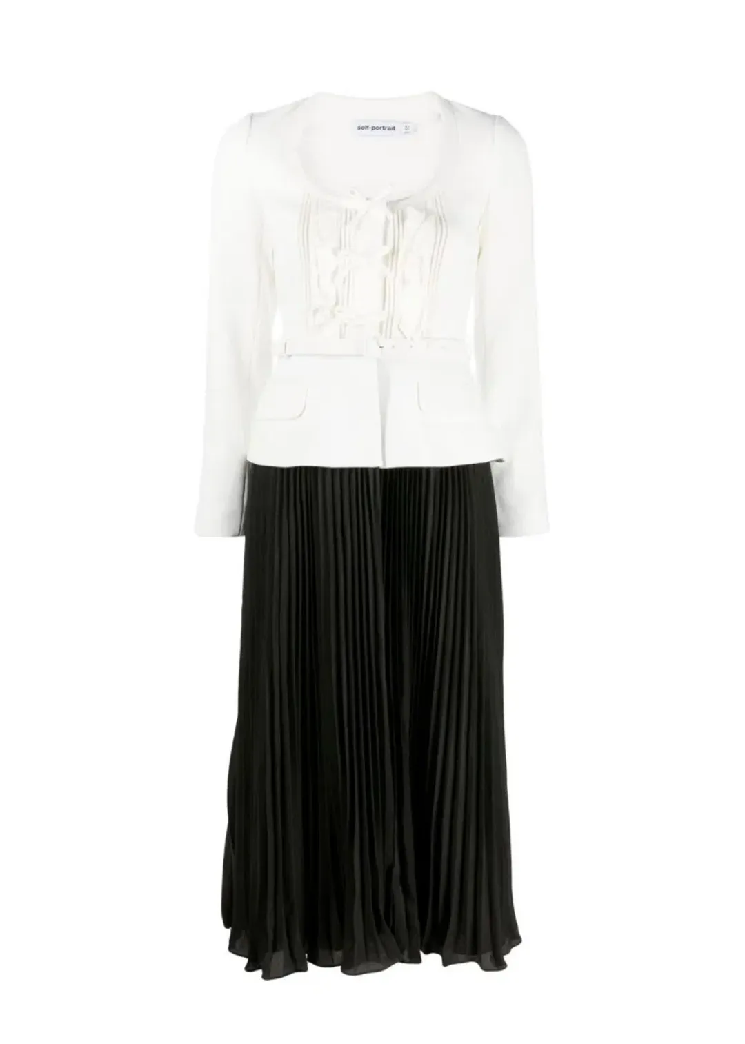 Self-Portrait Pleated Skirt Midi Dress Cream and Black Size 16 for rent on The Volte - main image