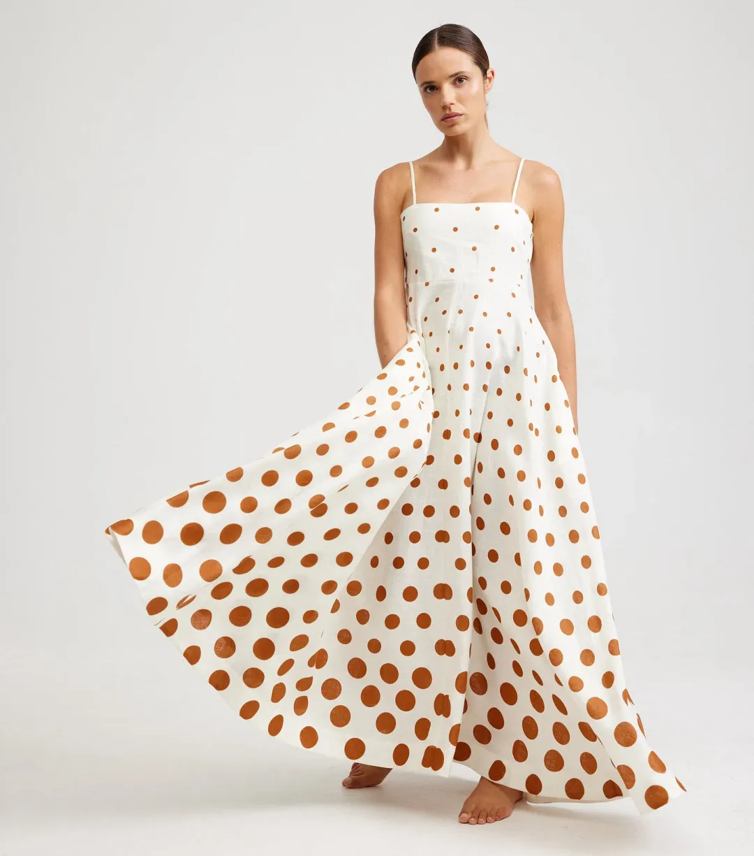Aston Studio Rue Maxi Dress in Milk/Cigar Dot Size 10 for rent on The Volte - main image