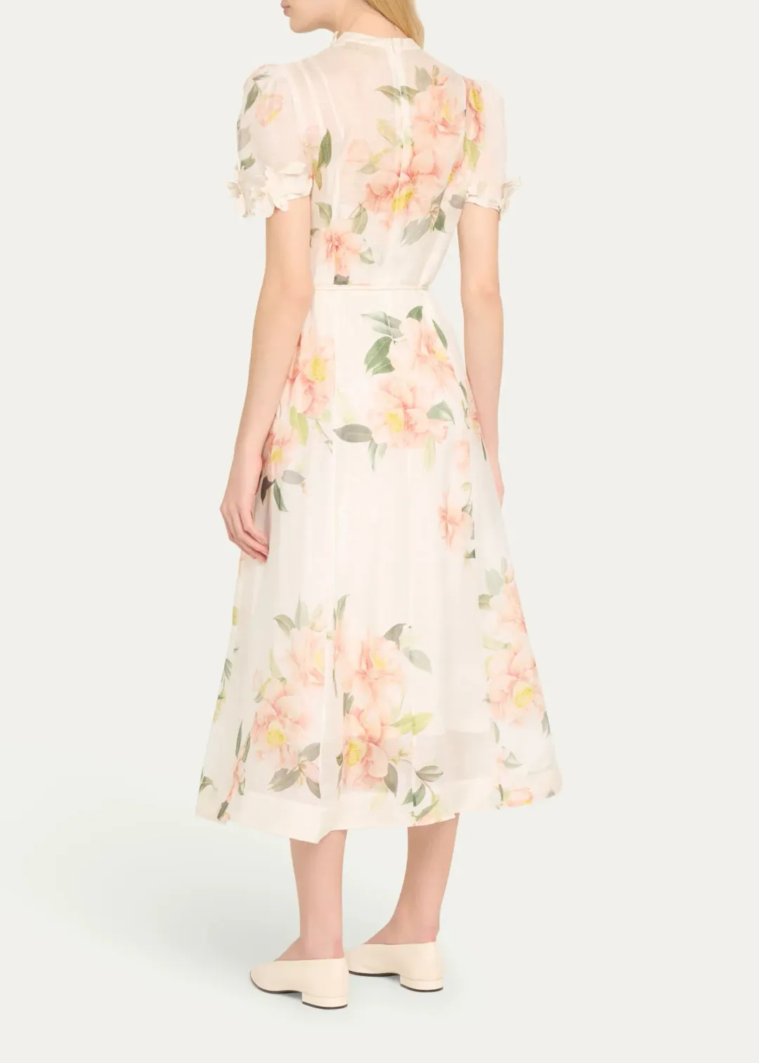 Zimmermann Natura Liftoff Flower Midi Dress Ivory Camellia Size 0 / AU 8 for rent on The Volte - main image
