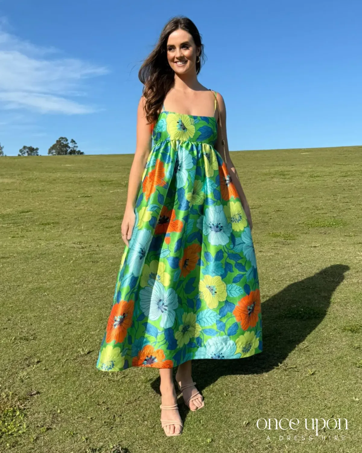 Alemais Calypso Midi Dress Green Blue Floral Size AU 10 Exclusive for rent on The Volte - main image