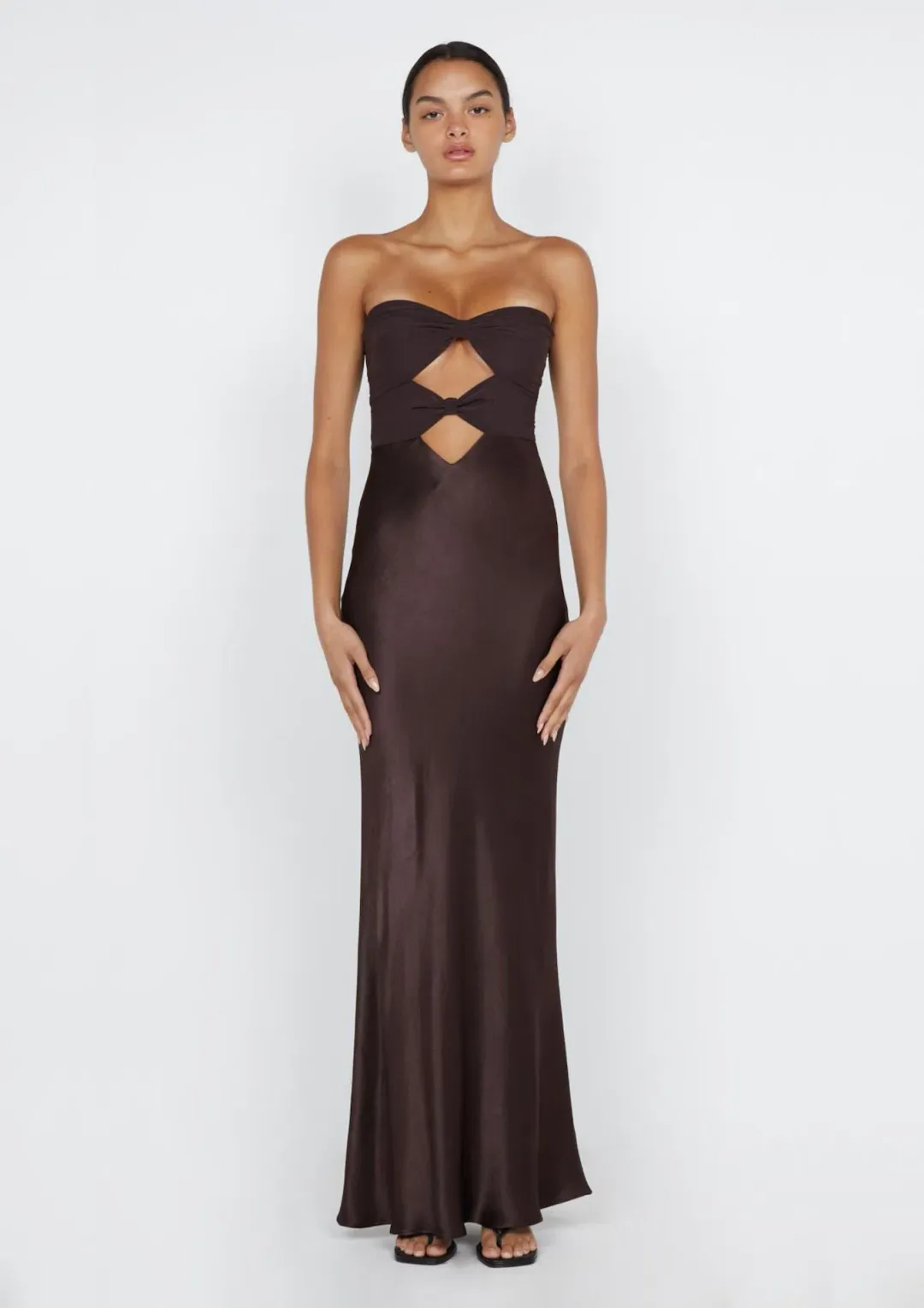 Bec & Bridge Halle Strapless Dress Chocolate Size 6 for rent on The Volte - main image