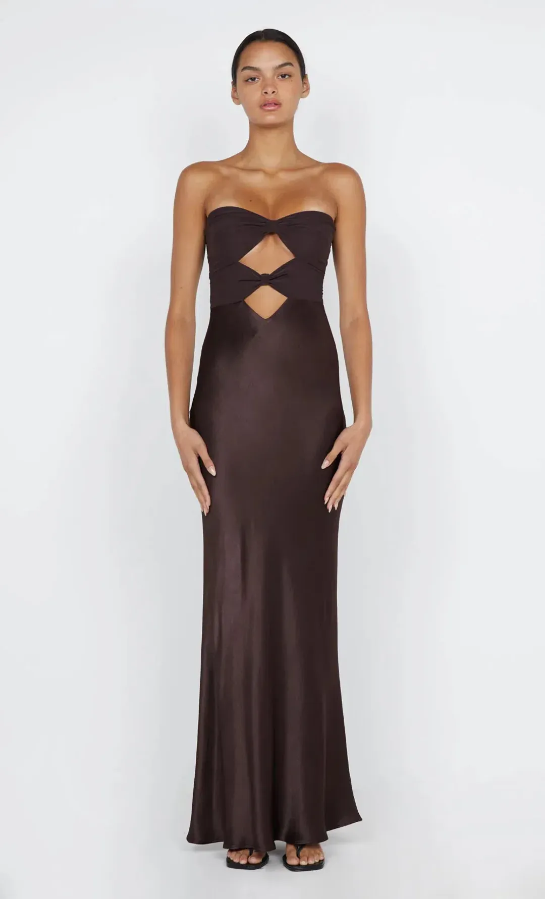 Bec & Bridge Halle Strapless Dress Chocolate Size 8 for rent on The Volte - main image