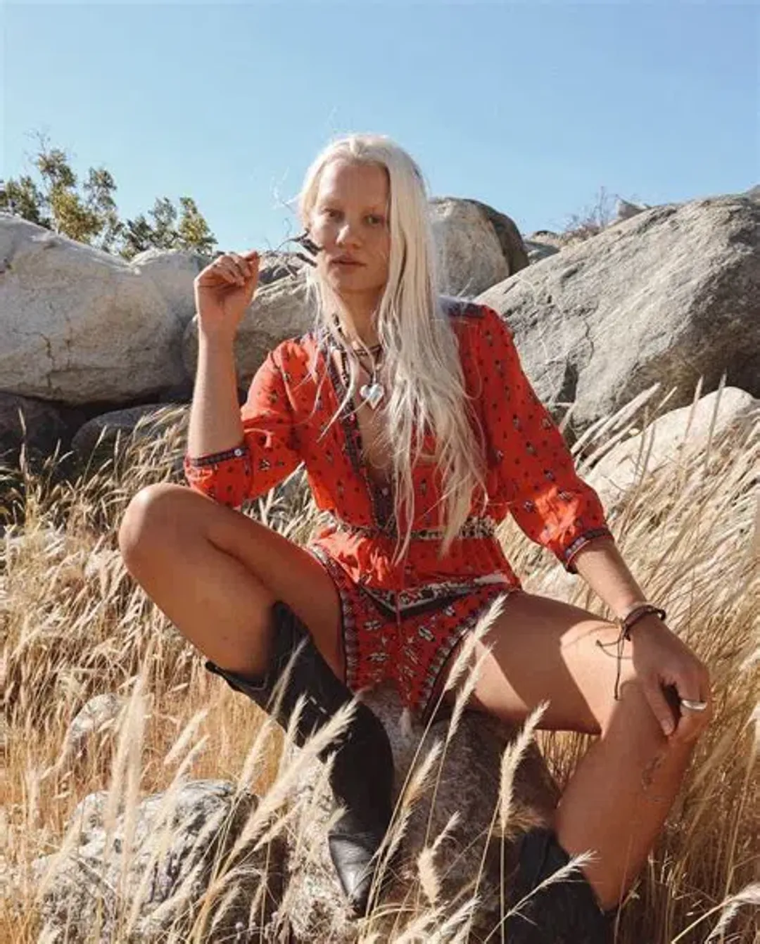 Spell Desert Wanderer Playsuit Sunset Red Size M / AU 10 for rent on The Volte - main image