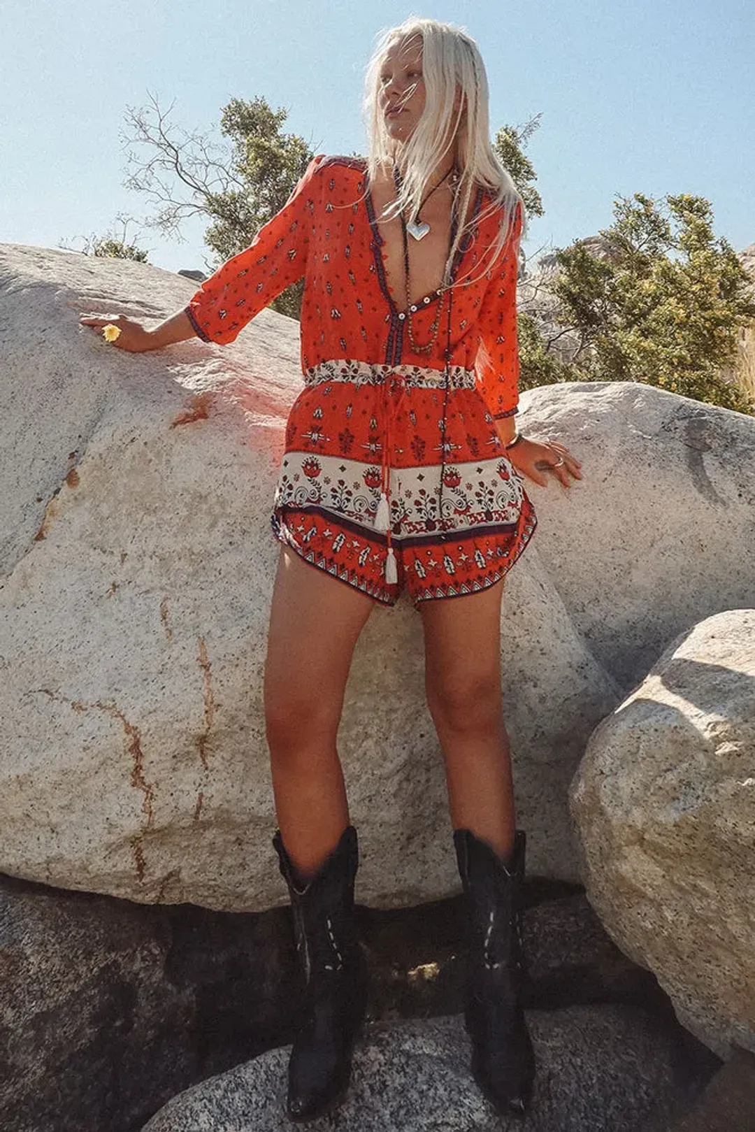 Spell Desert Wanderer Playsuit Sunset Red Size XL / AU 14 for rent on The Volte - main image