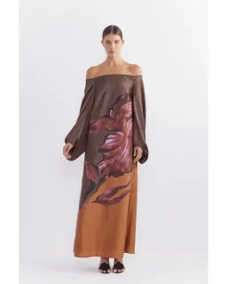 Pasduchas Moon Flower Sleeve Midi Dress Fudge Size AU 10 for rent on The Volte - image 1