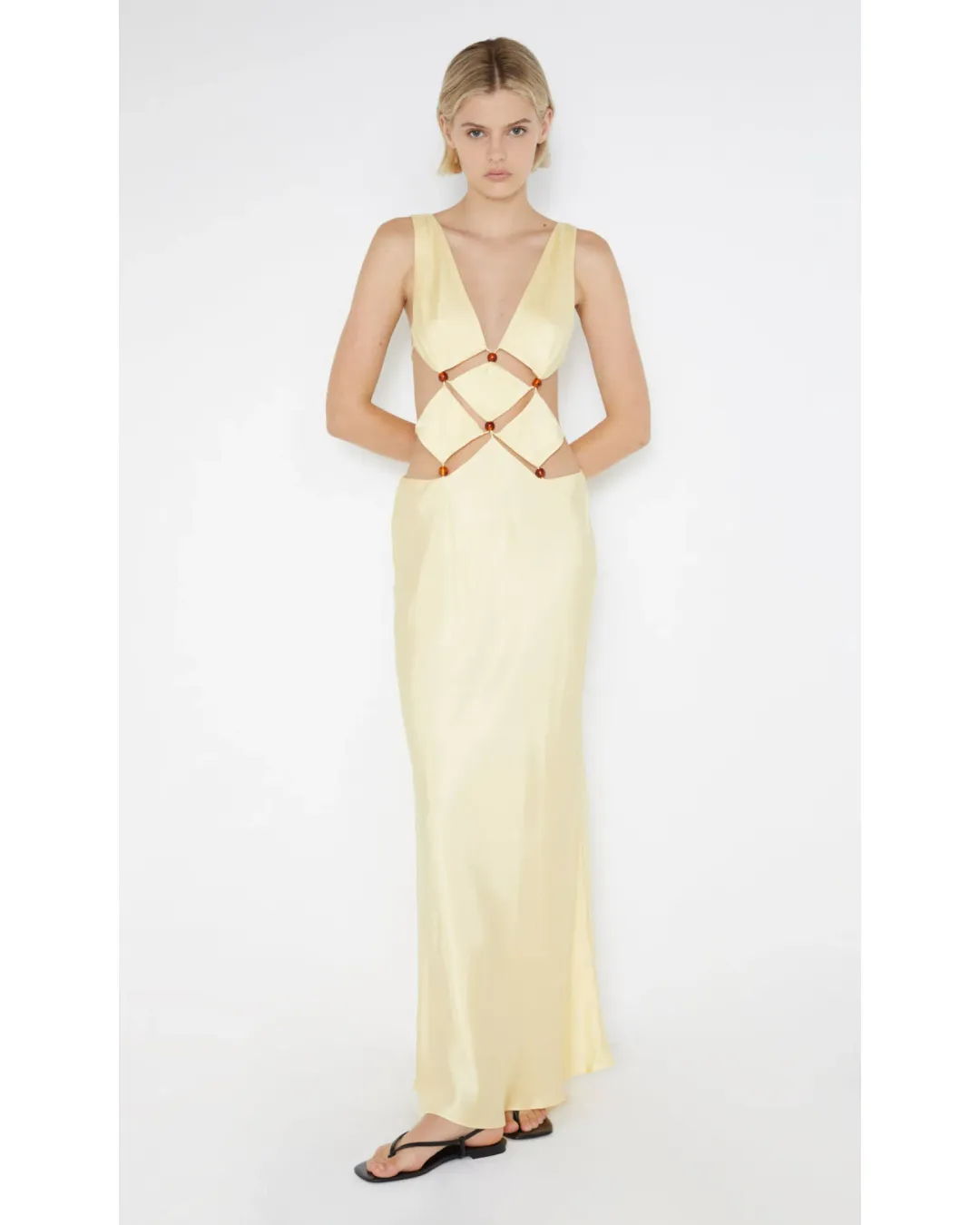 Bec & Bridge Agathe Diamond Dress Butter Yellow Size AU 8 for rent on The Volte - main image