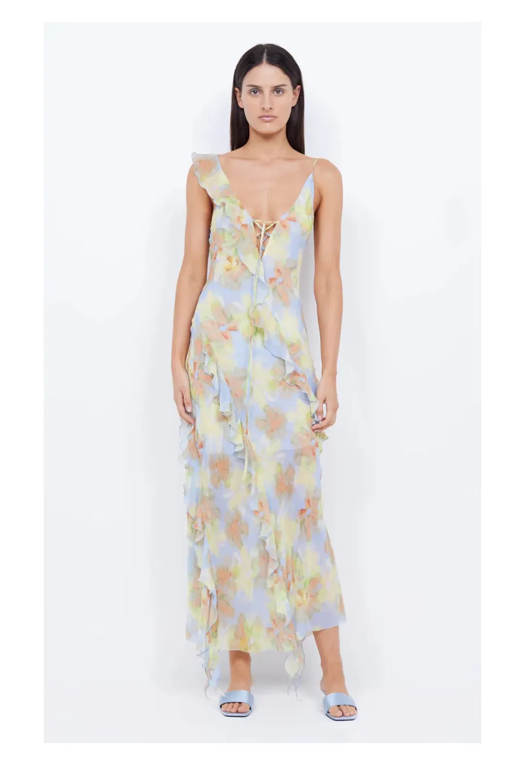 Bec and Bridge Courtney Frill Maxi Dress Blue Blossom Size 8 for rent on The Volte - main image