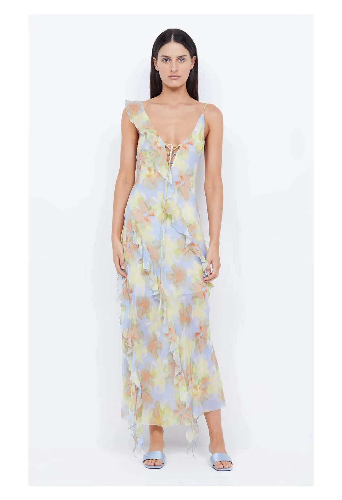 Bec and Bridge Courtney Frill Maxi Dress Blue Blossom Size 8 for rent on The Volte - main image