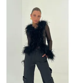 Bübish Luxe Gigi Feather Blouse Black Size 8  for rent on The Volte - image 1