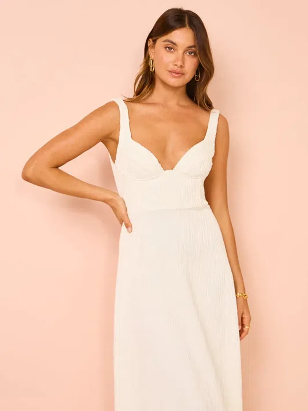 Issy Cupped Rib Maxi Dress In Off White Size 14 for rent on The Volte - main image