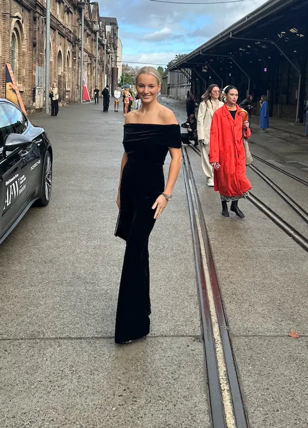 Carla Zampatti Off Shoulder Bodysuit Top and Velvet Pant Black Size 6 for rent on The Volte - main image