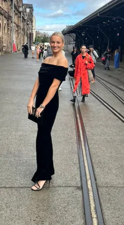 Carla Zampatti Off Shoulder Bodysuit Top and Velvet Pant Black Size 6 for rent on The Volte - image 3