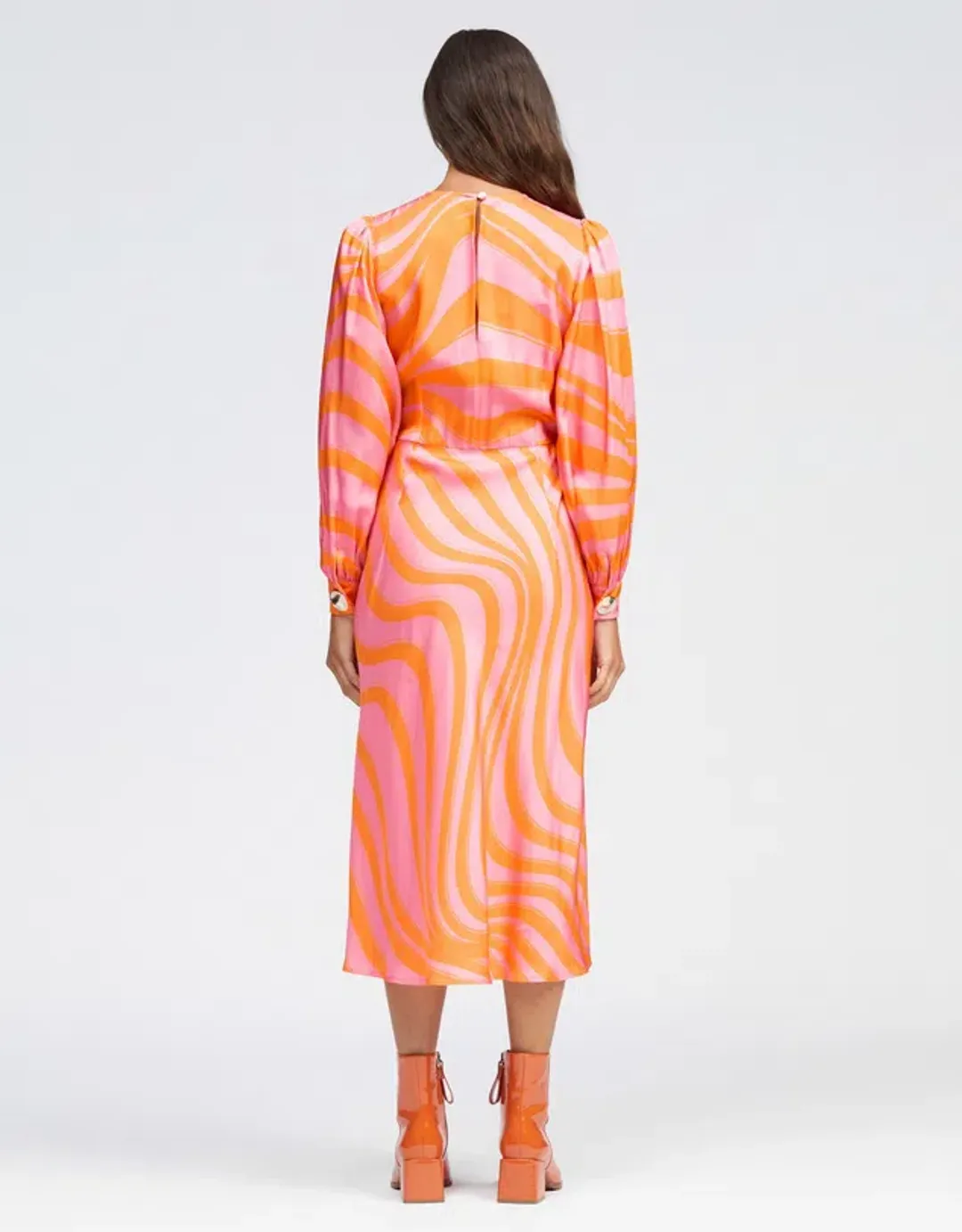Bul Peregrine Midi Dress Orange Multi Size 8 for rent on The Volte - main image