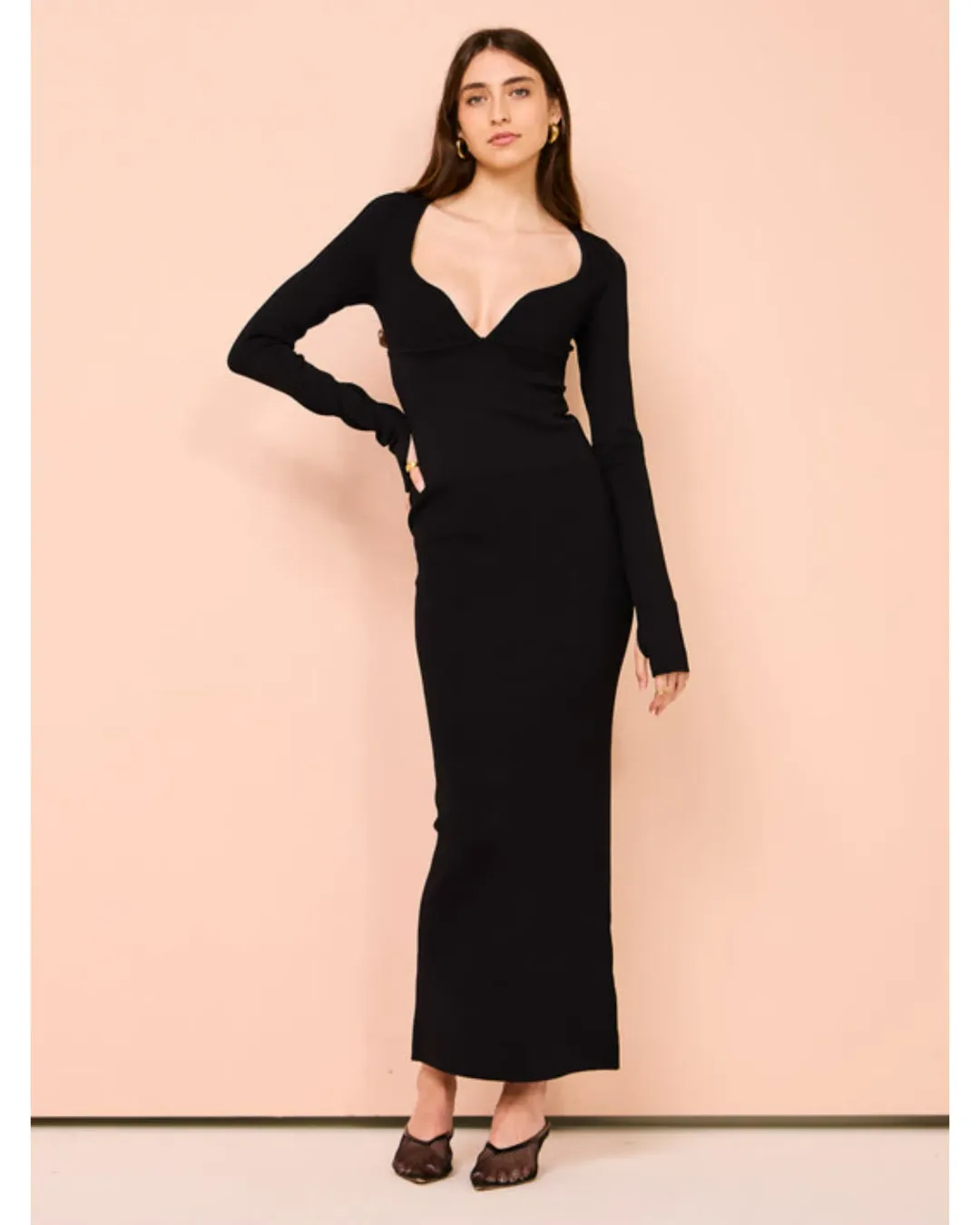 Sir the Label Helena Long Sleeve Midi Dress In Black Size 1 / AU 8 for rent on The Volte - main image
