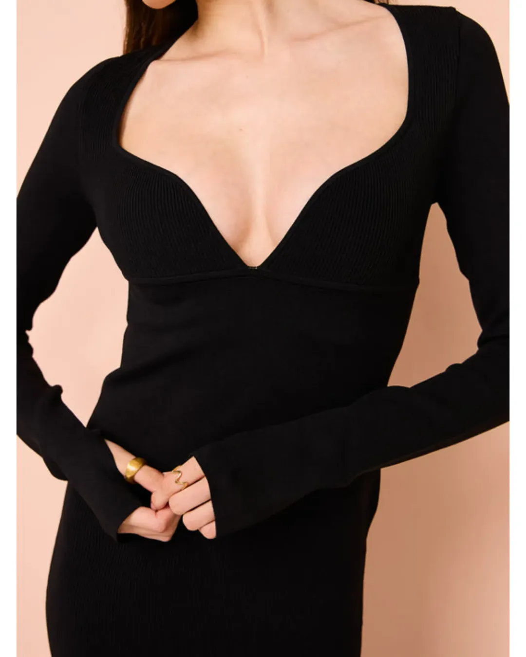 Sir the Label Helena Long Sleeve Midi Dress In Black Size 1 / AU 8 for rent on The Volte - main image