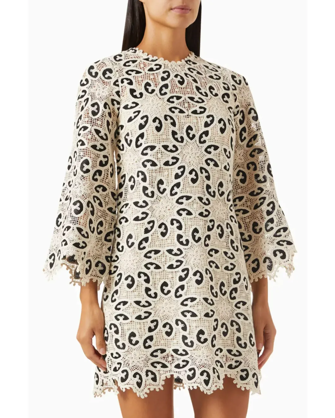 Zimmermann Ottie Lace Mini Dress in Cream/Black Size 0 / AU 8 for rent on The Volte - main image