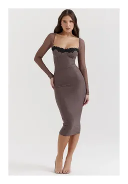House of CB Seraphina Smoke Corset Dress Brown Size M/ AU 10 for rent on The Volte - image 1