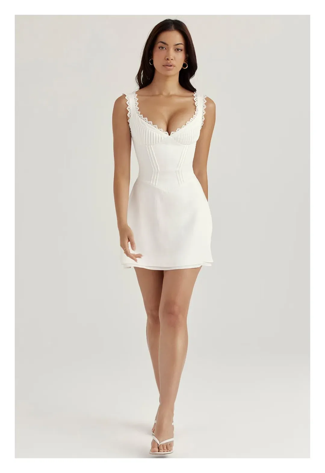 House of CB Tilly Pin Tuck Mini Dress White Size XS/ AU 6 for rent on The Volte - main image