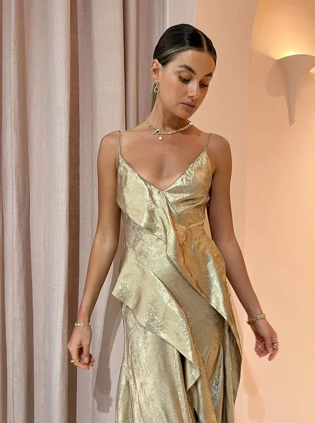 Acler Queensbridge Dress Gold Size 8  for rent on The Volte - main image
