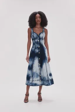 Aje Enigma Denim Midi Dress Tie Dye Indigo  Size 8  for rent on The Volte - image 3