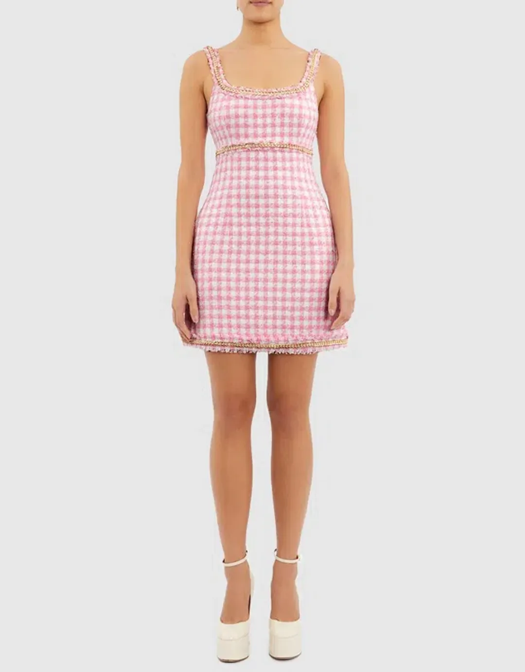 Rebecca Vallance Gabrielle Scoop Mini Dress Pink Check Size 14 for rent on The Volte - main image