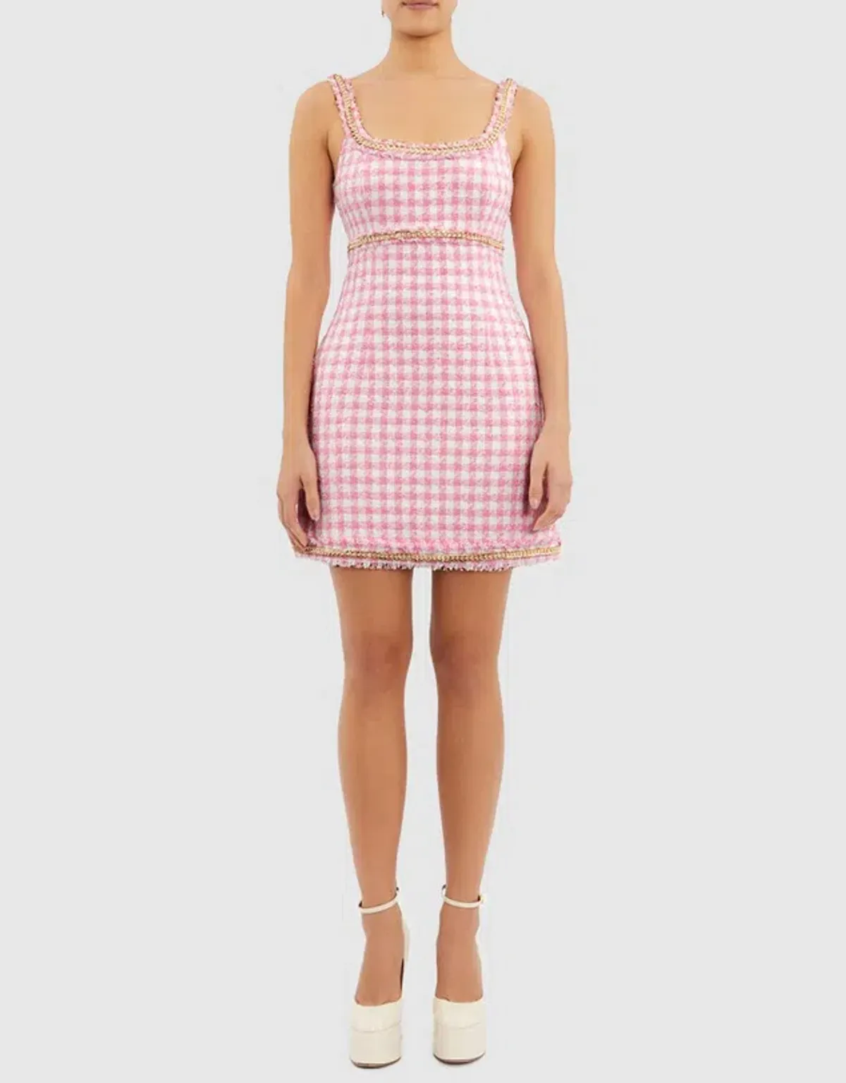 Rebecca Vallance Gabrielle Scoop Mini Dress Pink Check Size 14 for rent on The Volte - main image