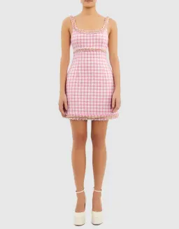 Rebecca Vallance Gabrielle Scoop Mini Dress Pink Check Size 14 for rent on The Volte - image 1