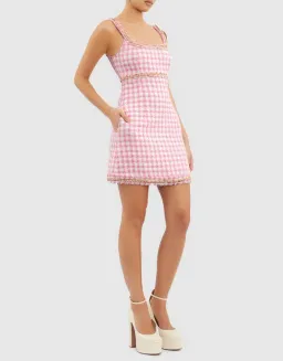 Rebecca Vallance Gabrielle Scoop Mini Dress Pink Check Size 14 for rent on The Volte - image 3