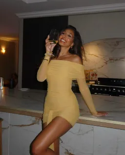 Benni Yasmine Off Shoulder Mini Dress Yellow Size 8 for rent on The Volte - image 2