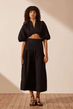 Shona Joy Mare Linen Deconstructed Midi Dress Black Size 12  for rent on The Volte - image 1