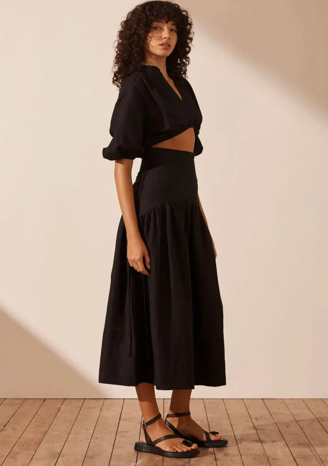 Shona Joy Mare Linen Deconstructed Midi Dress Black Size 12  for rent on The Volte - main image