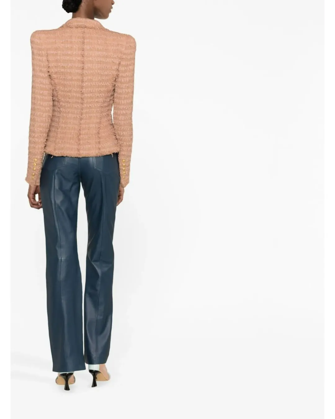 Balmain Double-Breasted Cotton-blend Bouclé Blazer Neutrals Size 8 for rent on The Volte - main image