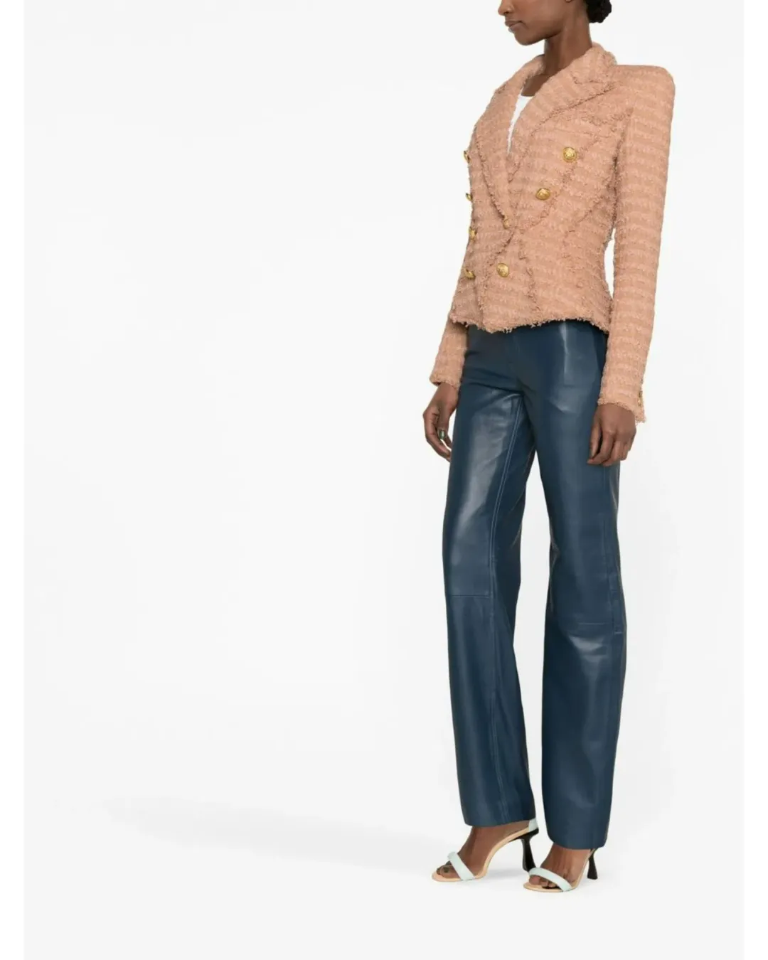 Balmain Double-Breasted Cotton-blend Bouclé Blazer Neutrals Size 8 for rent on The Volte - main image