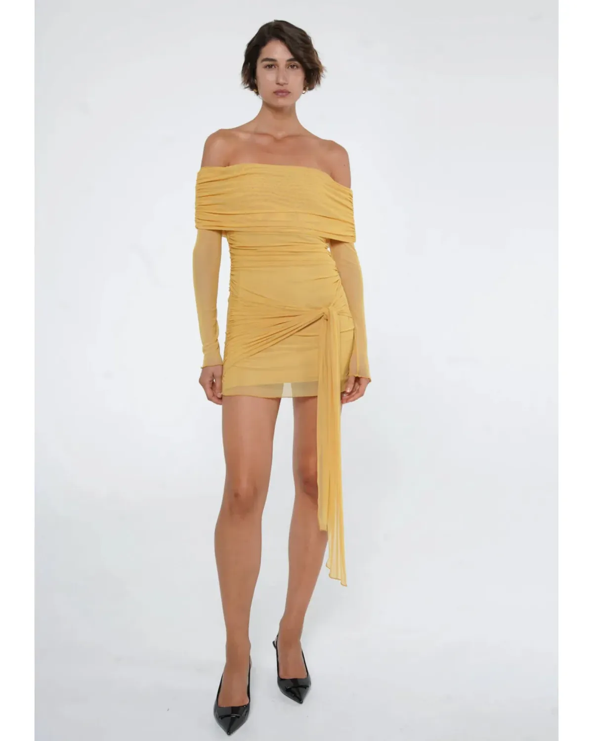 BENNI Yasmin Mini Dress Mustard Size AU 8 for rent on The Volte - main image