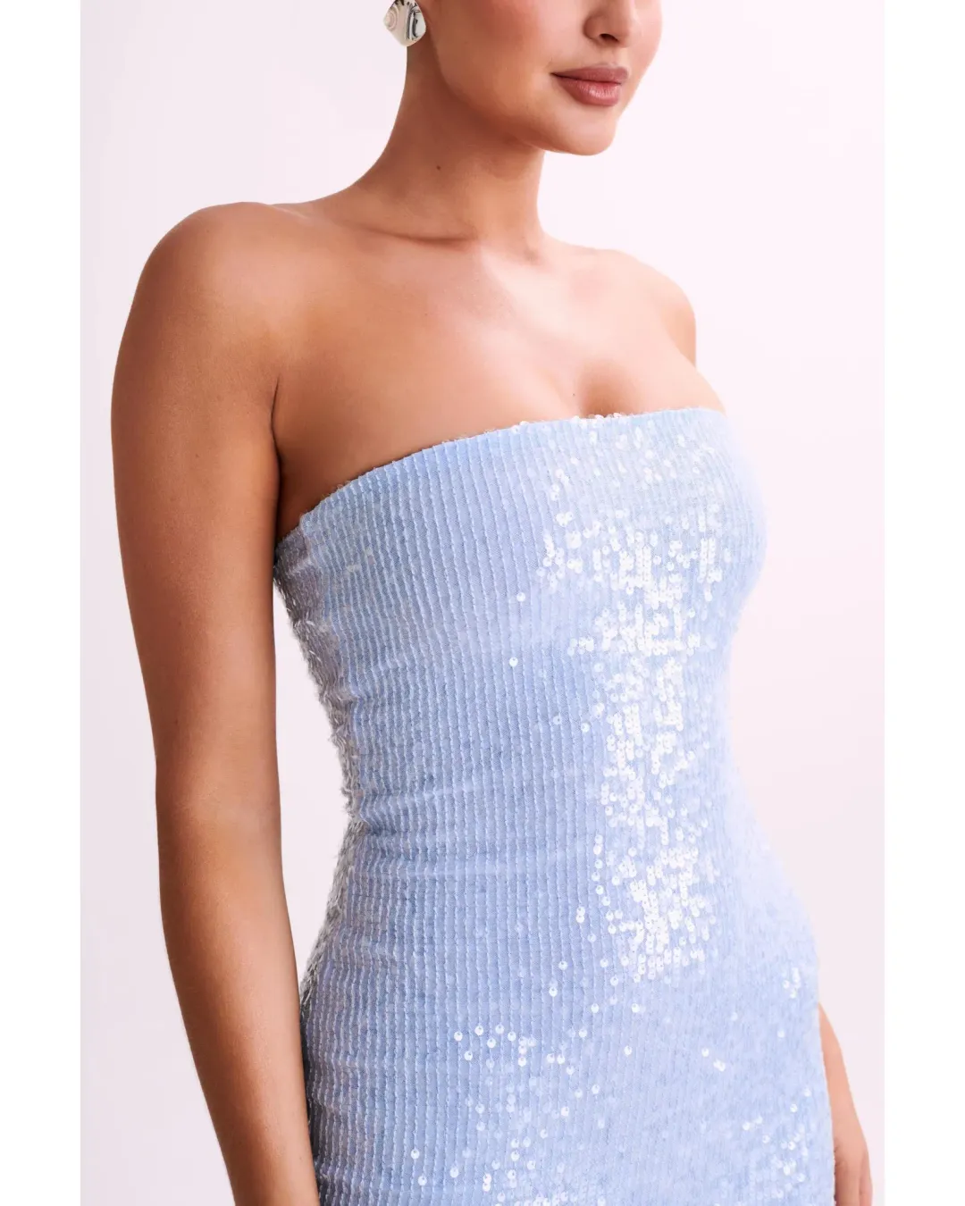 Meshki Nevada Strapless Sequin Midi Dress Ice Blue Size AU 6 for rent on The Volte - main image