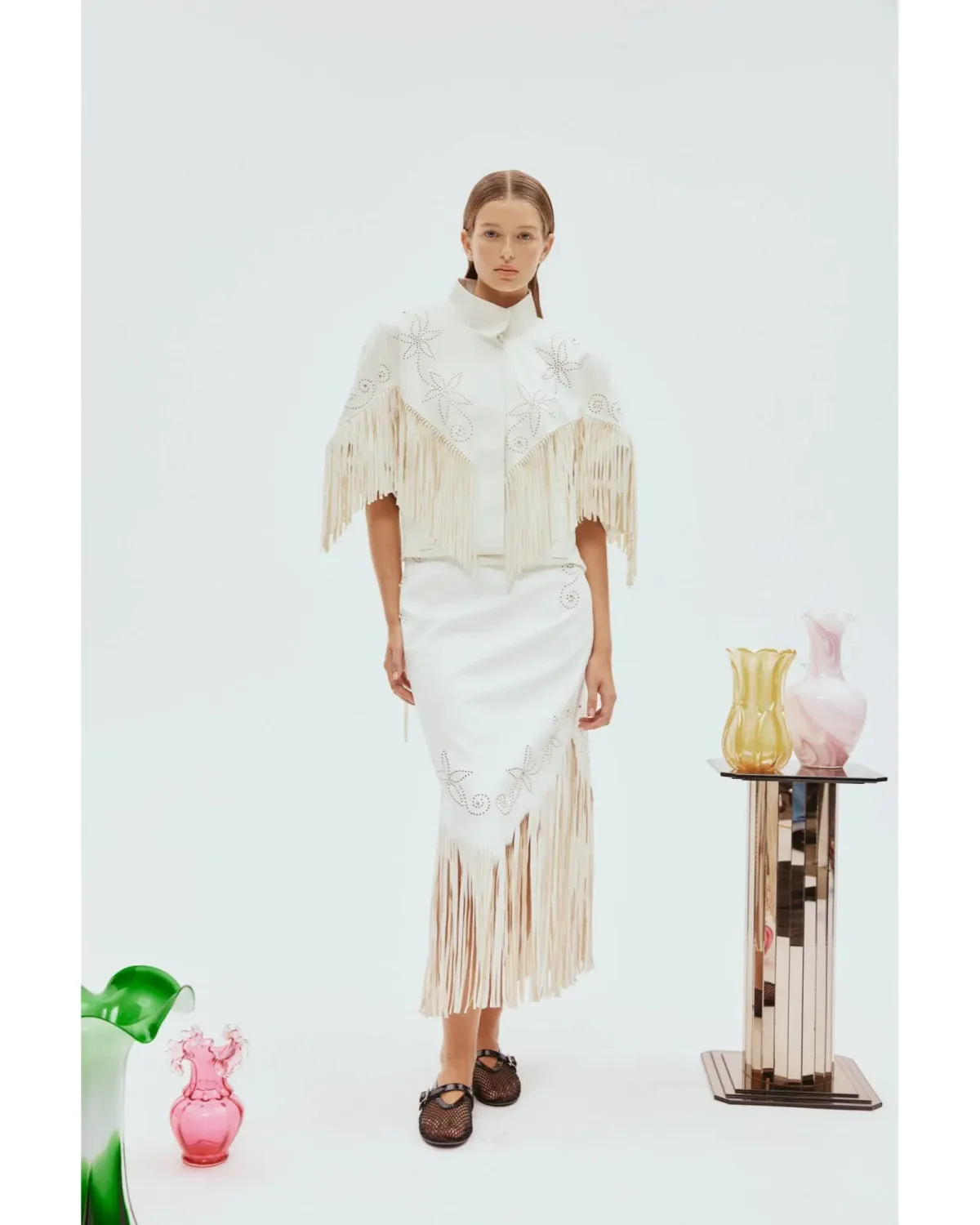 Alemais Barbara Fringe Skirt in White Size AU 10 for rent on The Volte - main image