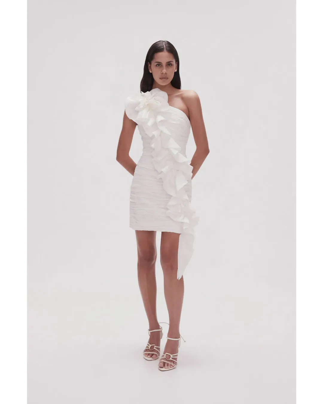 Aje Adelia Ruffle Mini Dress Ivory Size AU 12 for rent on The Volte - main image