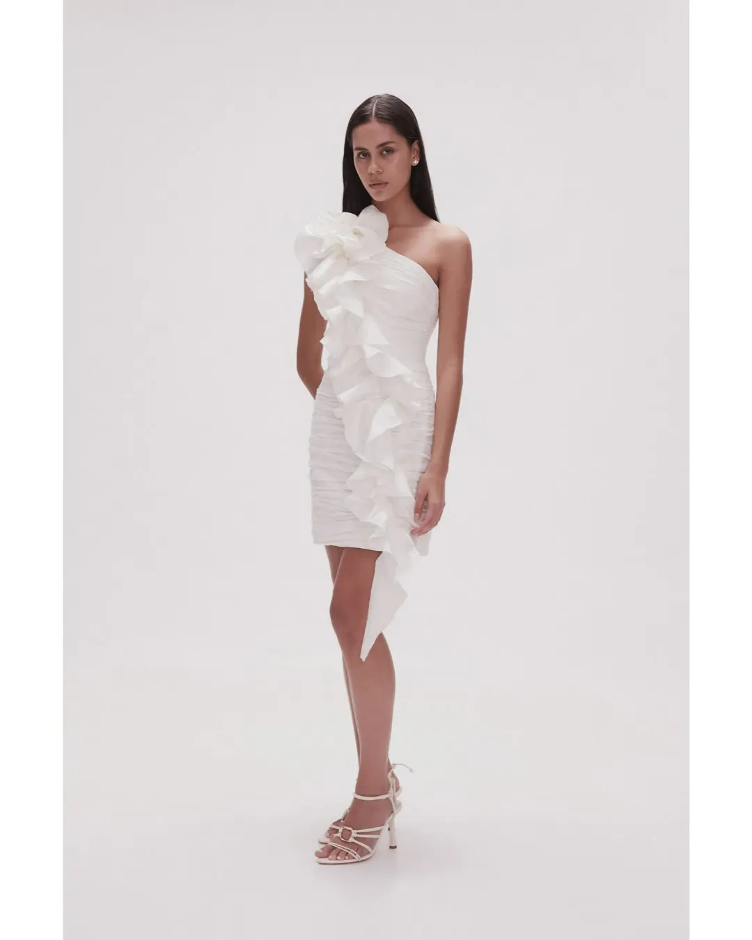 Aje Adelia Ruffle Mini Dress Ivory Size AU 12 for rent on The Volte - main image