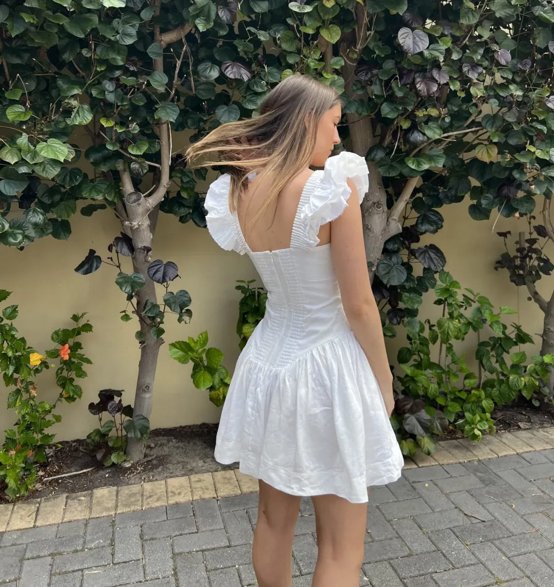 Aje Simone Frill Dress White Size 6 for rent on The Volte - main image