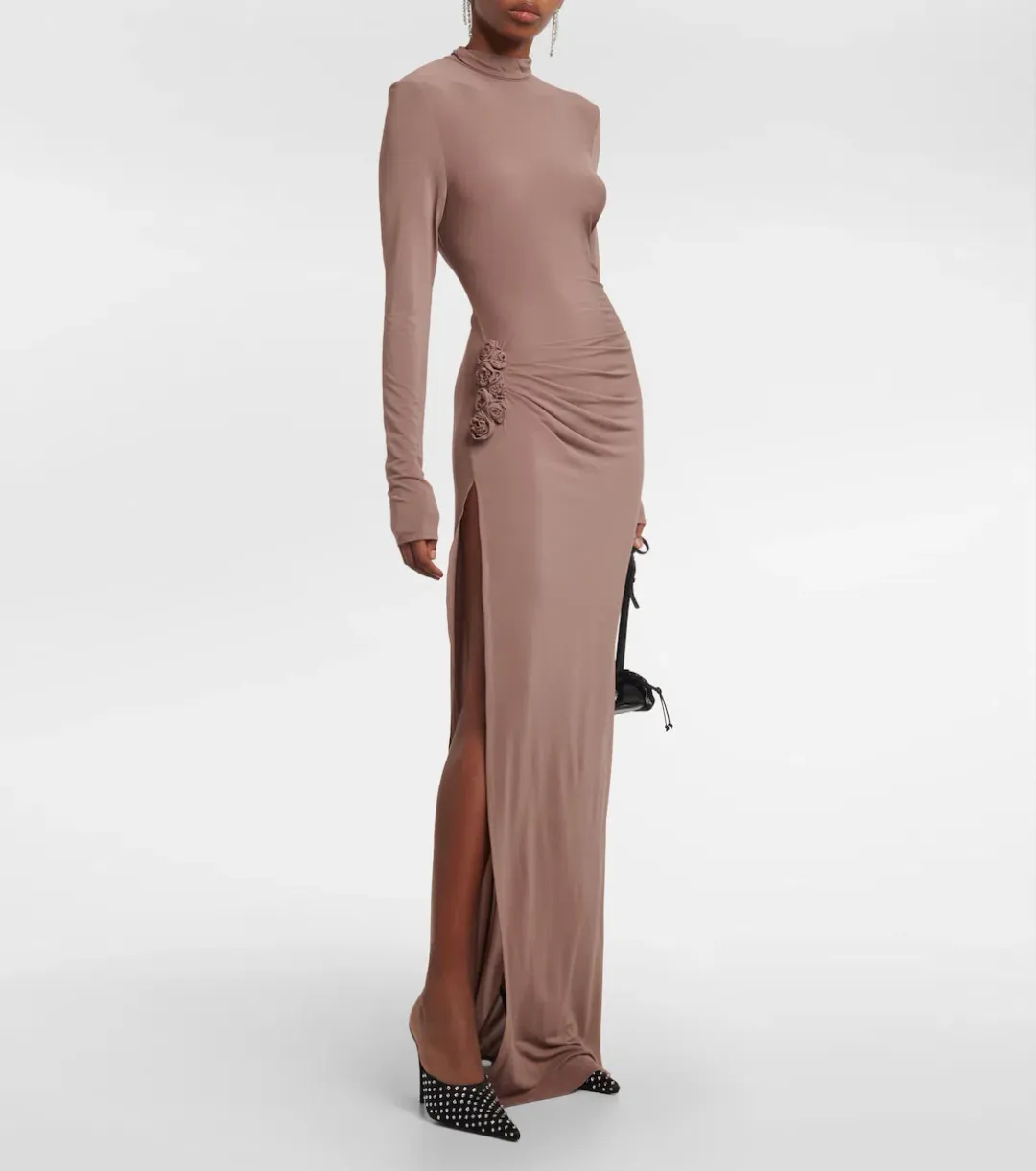 Magda Butrym Floral Applique Jersey Maxi Dress Nude Size 38/ AU 8 for rent on The Volte - main image