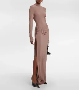 Magda Butrym Floral Applique Jersey Maxi Dress Nude Size 38/ AU 8 for rent on The Volte - image 1