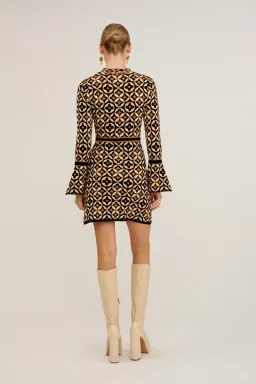 Nine Lives Bazaar Mitzy Knit Dress Deco Mini Gold & Black Size S/M  / AU 8 for rent on The Volte - image 2