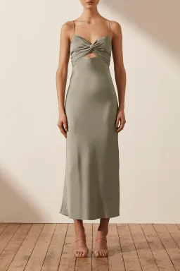 Shona Joy Luxe Twist Front Sleeveless Midi Dress Eucalyptus Size 12 for rent on The Volte - image 1