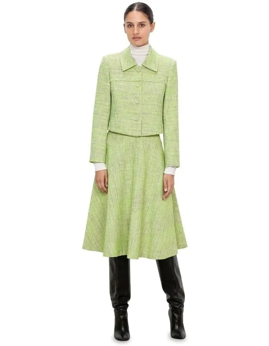 Veronika Maine Short Tweed Jacket Neon Lime Size 14 for rent on The Volte - main image