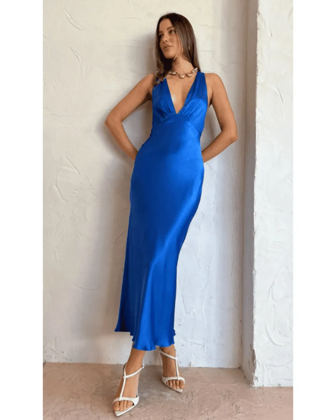 Shona Joy Oliviera Plunged Cross Back Midi Dress Blue Size AU 8 for rent on The Volte - main image