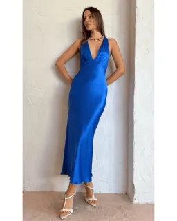 Shona Joy Oliviera Plunged Cross Back Midi Dress Blue Size AU 8 for rent on The Volte - image 2