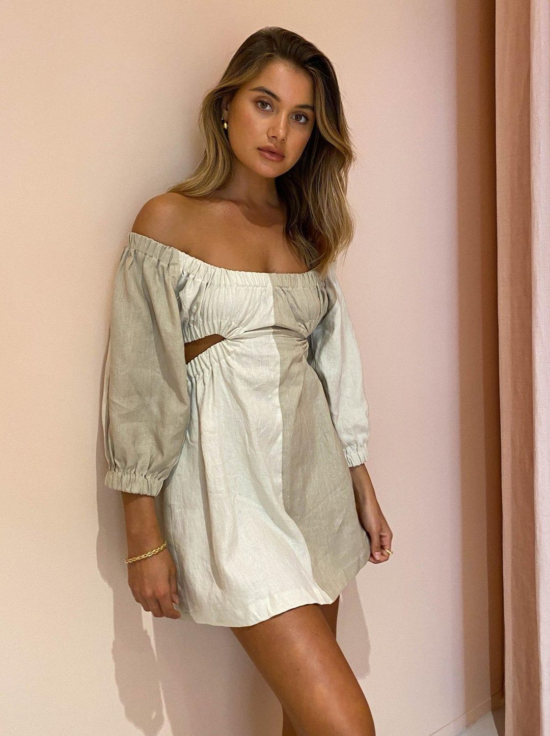 Sovere Studio Duo Splice Dress Natural Linen Size 6 for rent on The Volte - main image