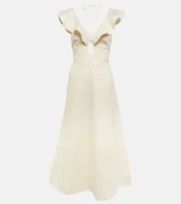 Zimmermann Halcyon Cutout Ruffled Shell Embellished Linen Midi Dress Cream Size 4/AU 16 for rent on The Volte - image 3