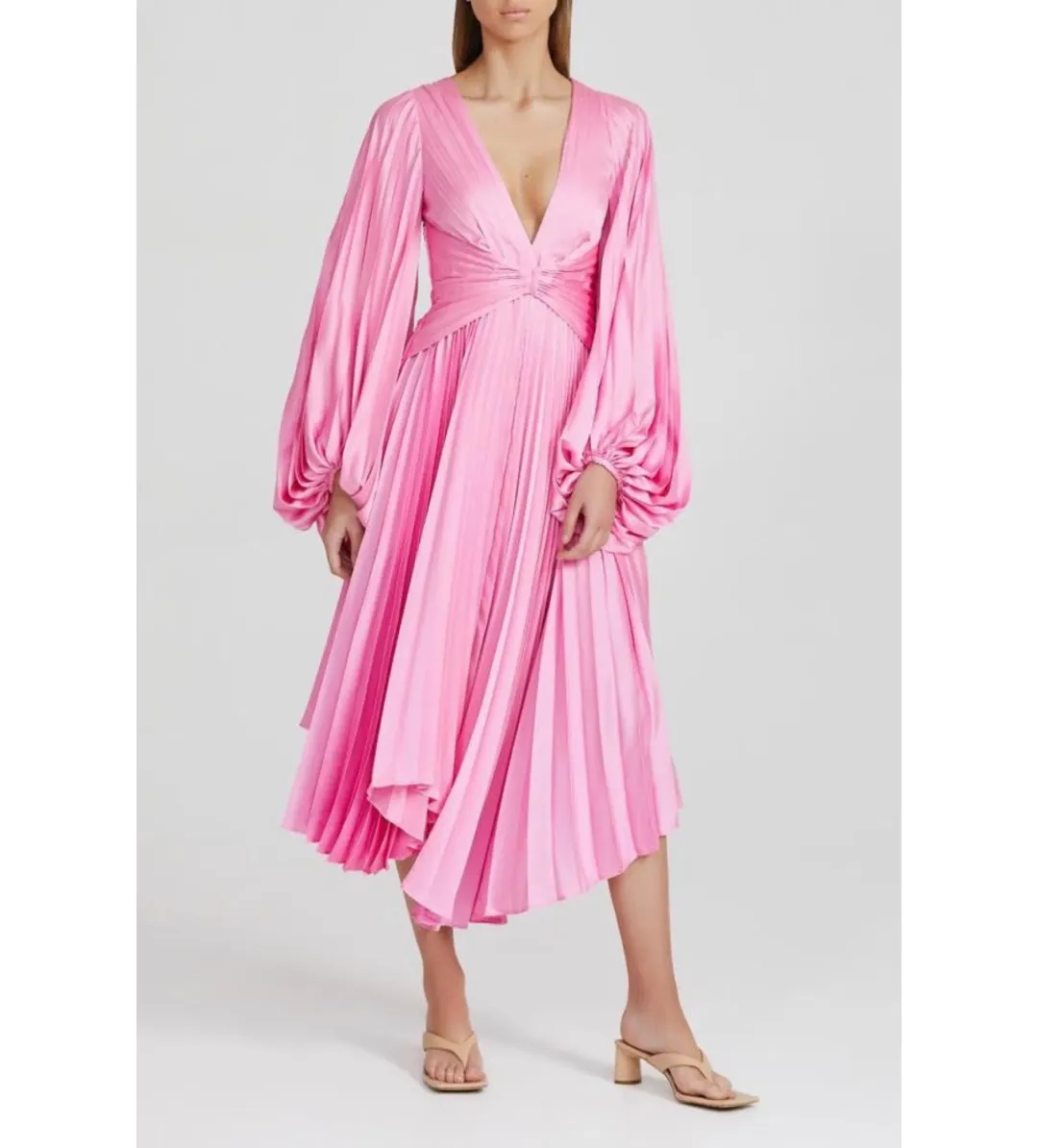 Acler Palms Pleat Dress Confetti Pink Size 12  for rent on The Volte - main image